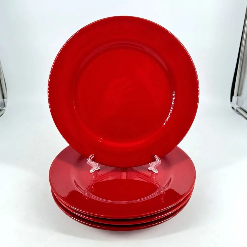 Pier 1 Red Earthenware Dinner Plates 10 1/2” Set of 4 Made in Spain